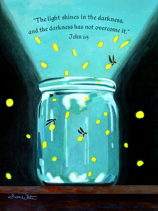 John 1 Verse 5 The Light Shines in the Darkness Fireflies Painting