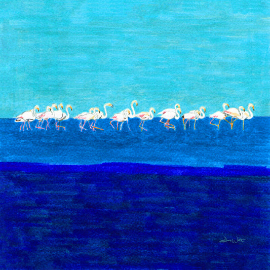 Flamingos Art Print Blue Turquoise and Pink