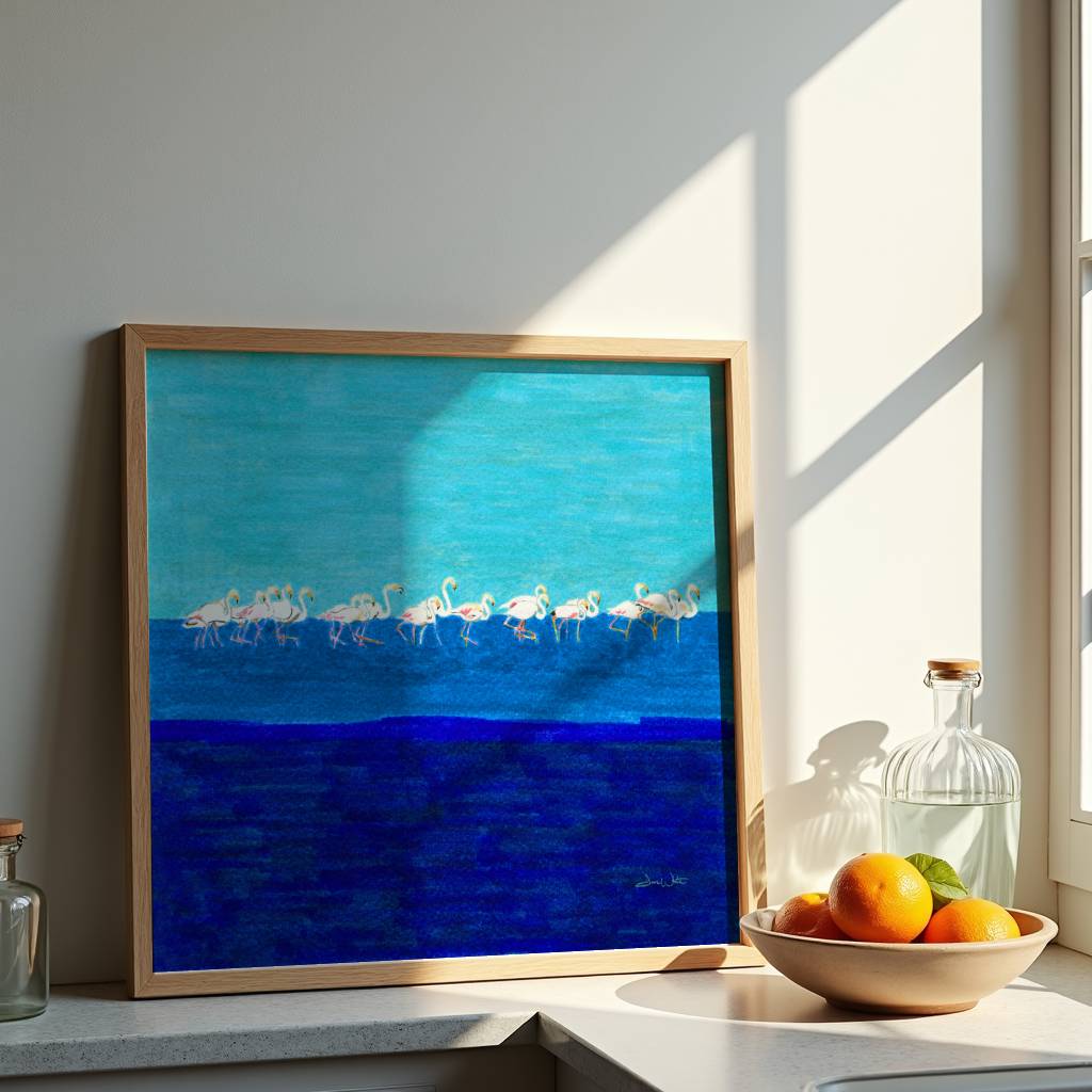 Flamingos Artwork Blue and White