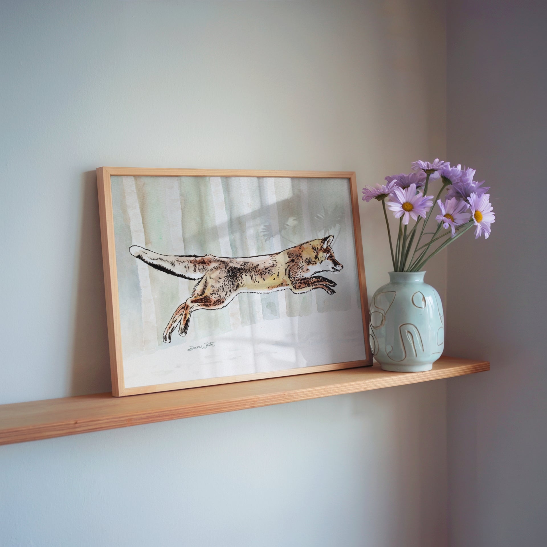 Fox Painting Jumping in Snow Art Print