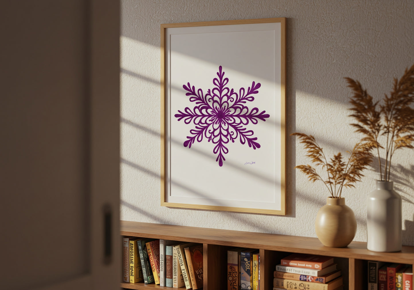 Framed Snowflake Art Print Purple