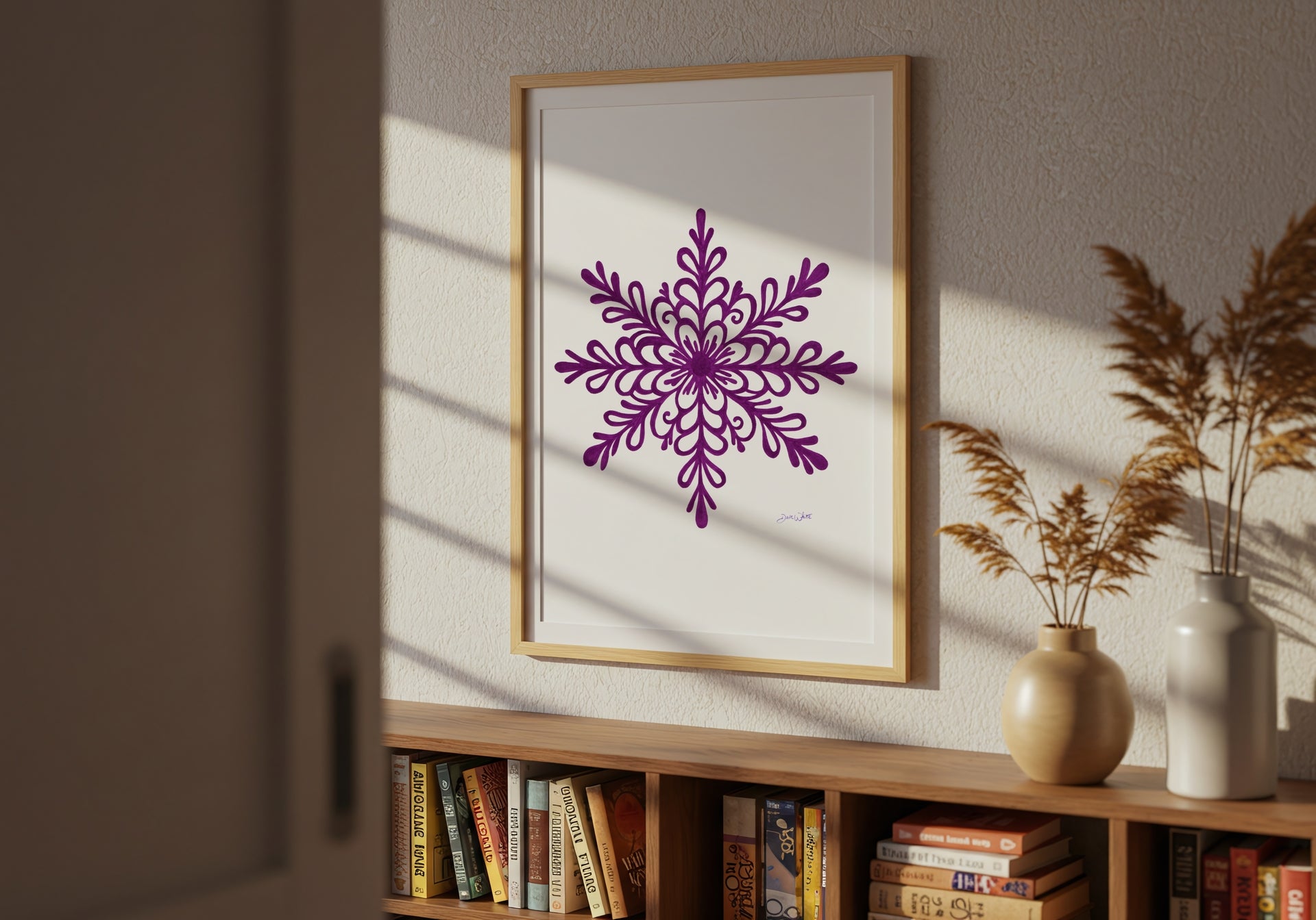 Framed Snowflake Art Print Purple