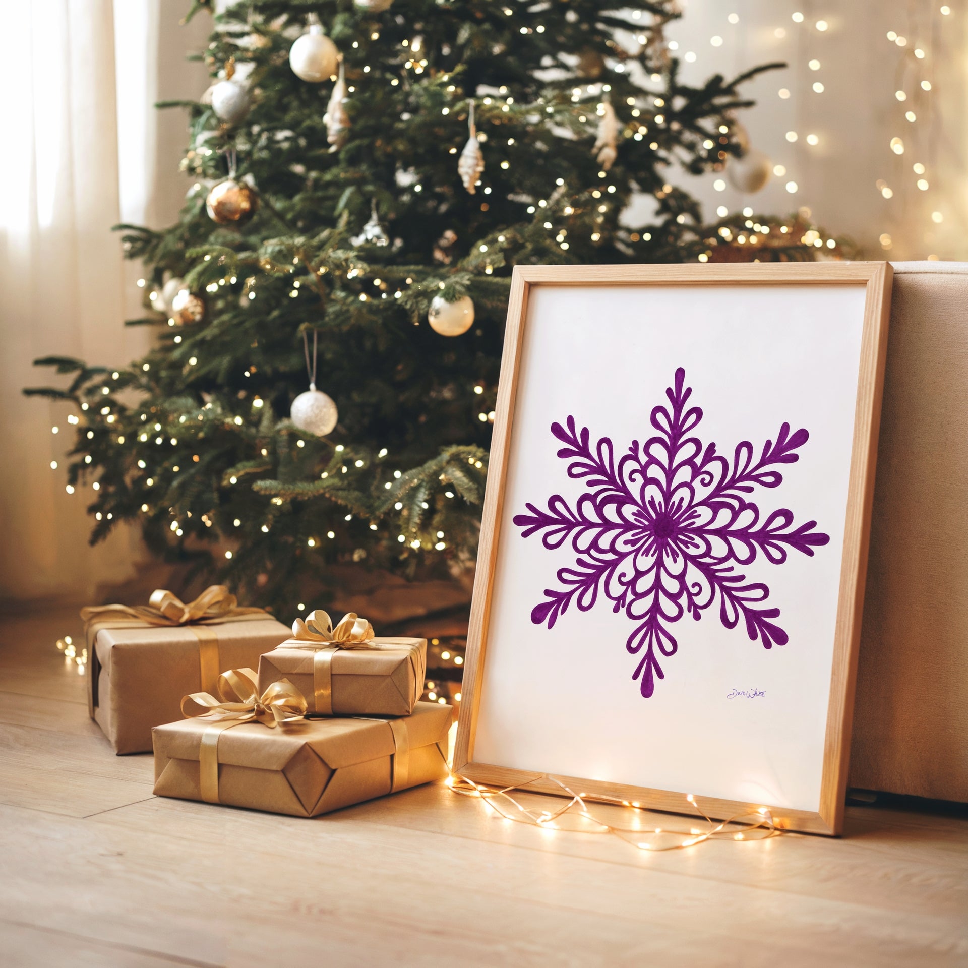 Framed Snowflake Art Purple