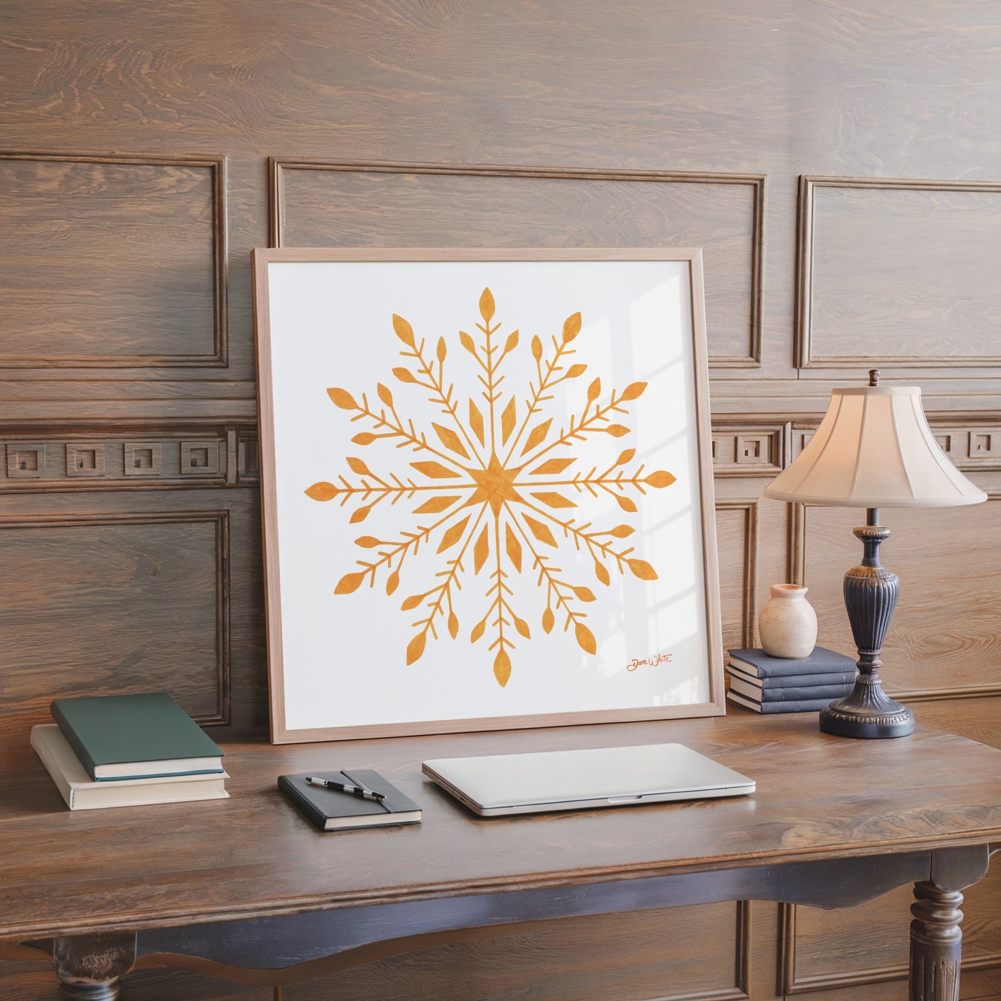 Gold Snowflake Artwork Framed