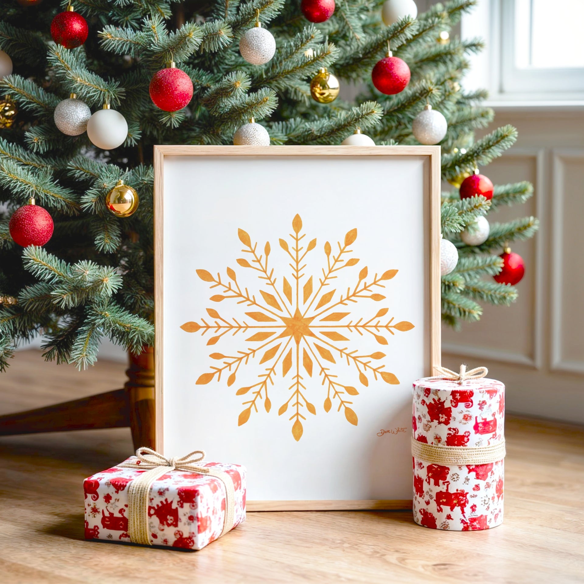 Gold Snowflake Wall Art Framed