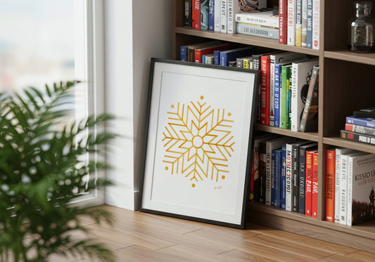 Gold Star Snowflake Art Print Framed