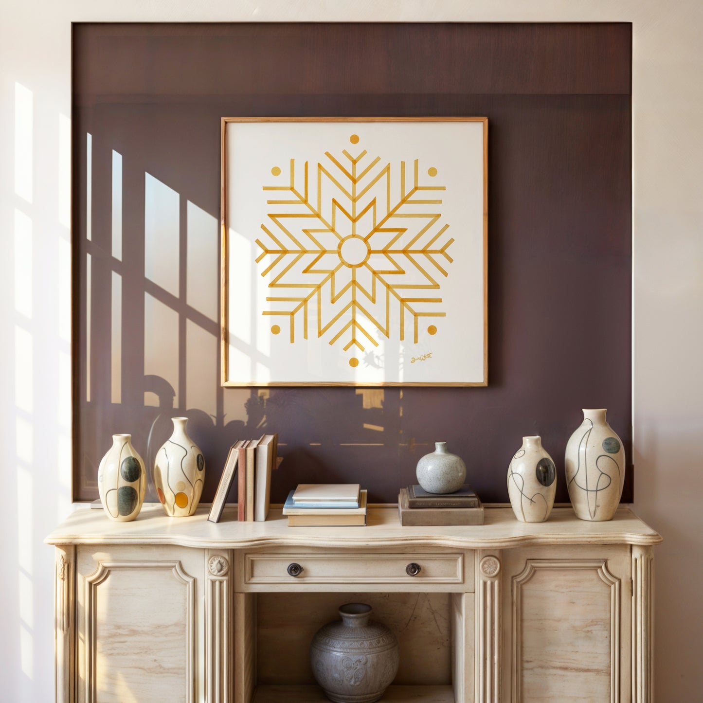 Gold Star Snowflake Artwork Framed
