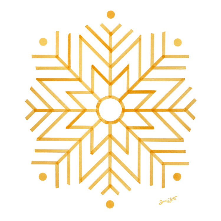 Gold Star Snowflake Artwork Winter Wall Art Print