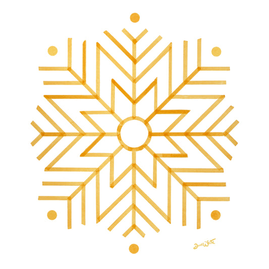 Gold Star Snowflake Artwork Winter Wall Art Print