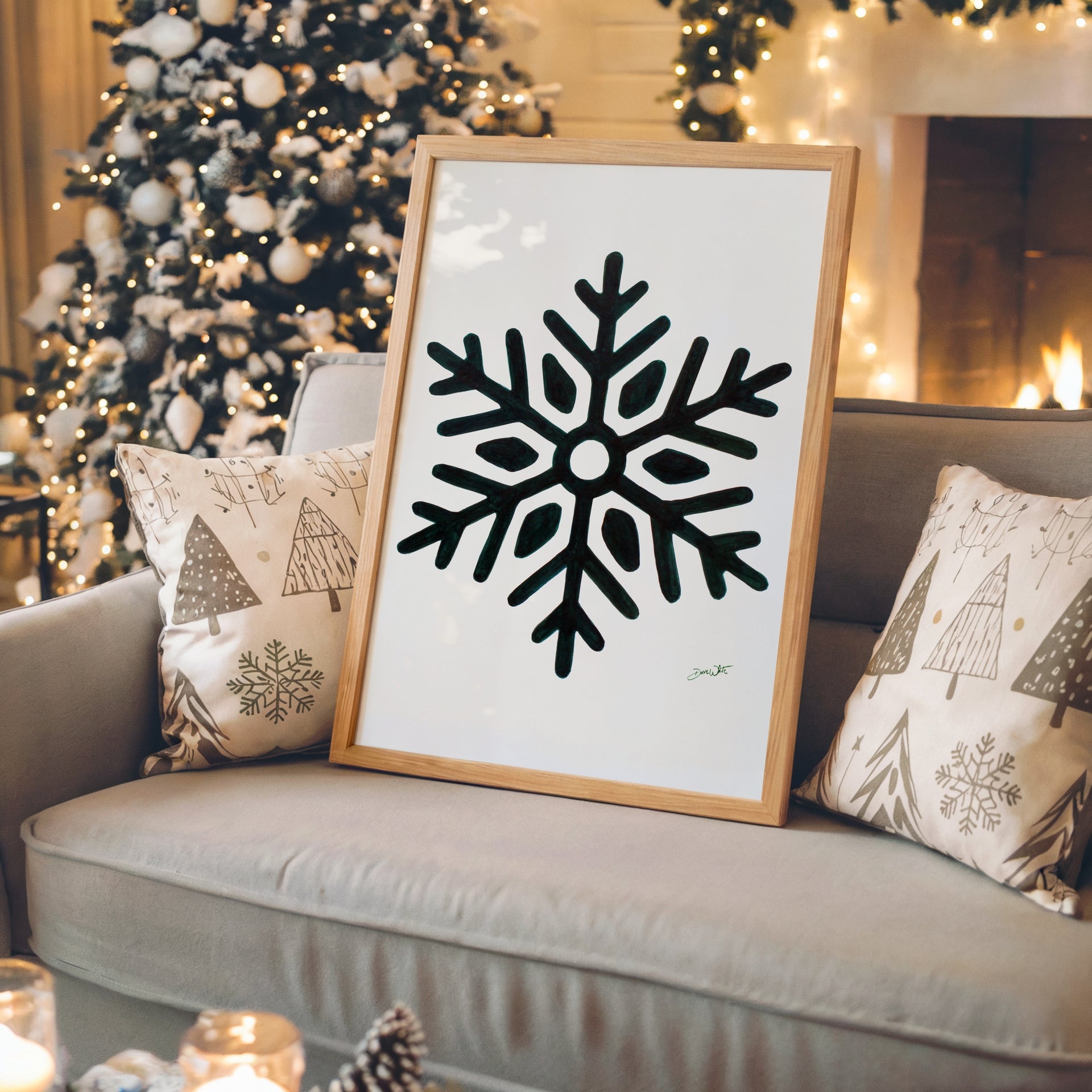 Green Snowflake Painting