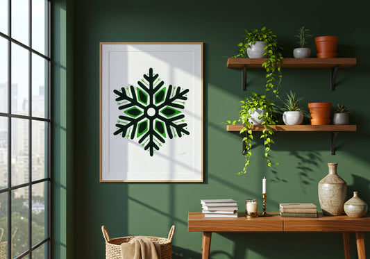 Green Snowflake Painting Art Print