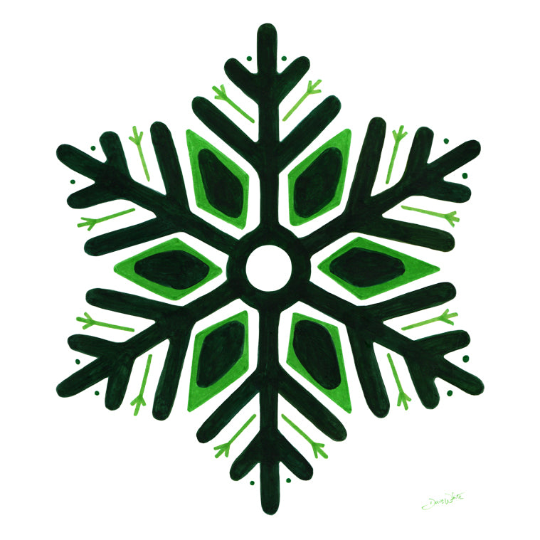 Green Snowflake Painting Winter Art Print