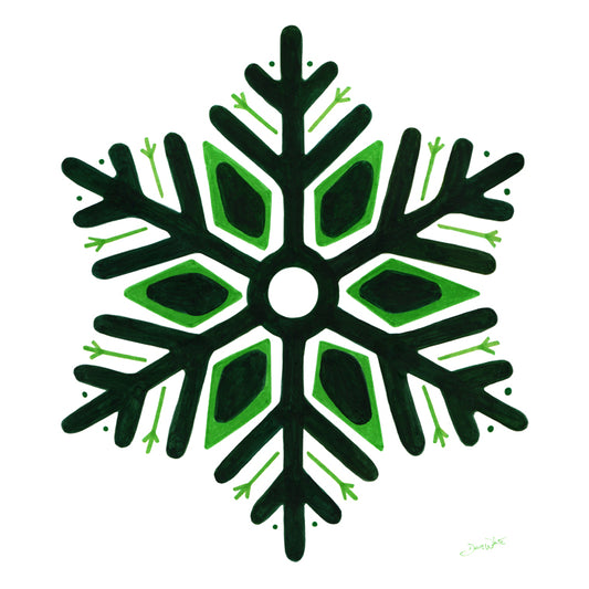 Green Snowflake Painting Winter Art Print