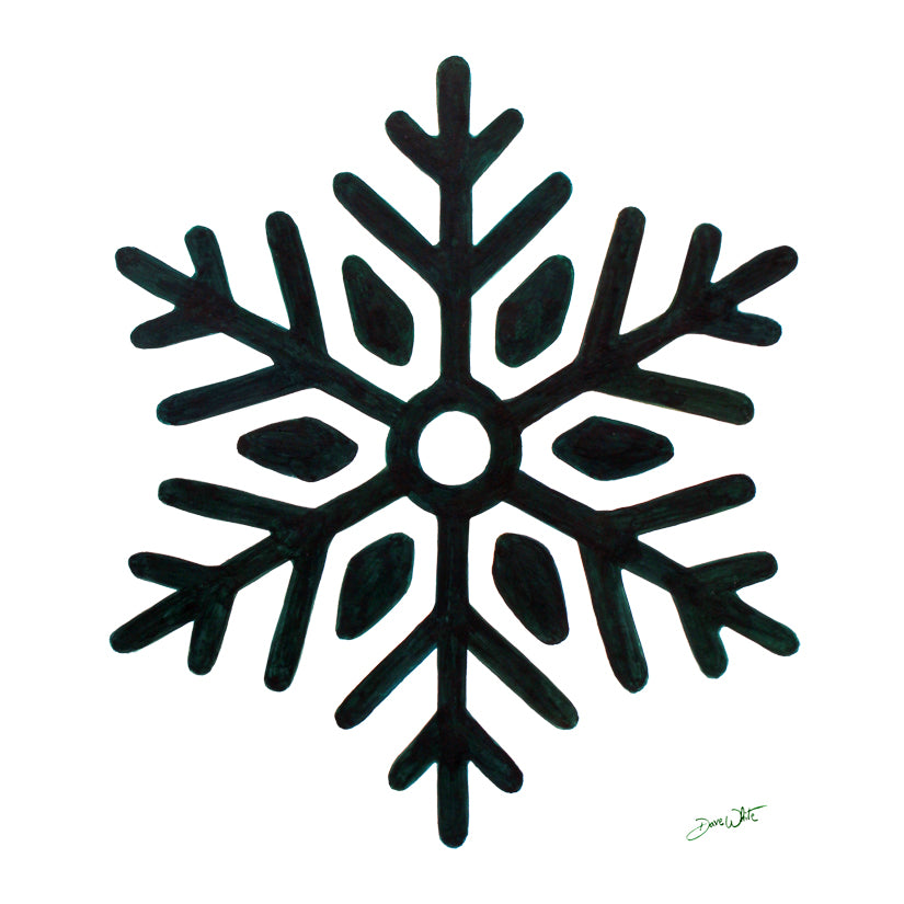 Dark Green Snowflake Painting Winter Art Print