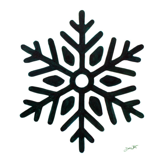 Dark Green Snowflake Painting Winter Art Print