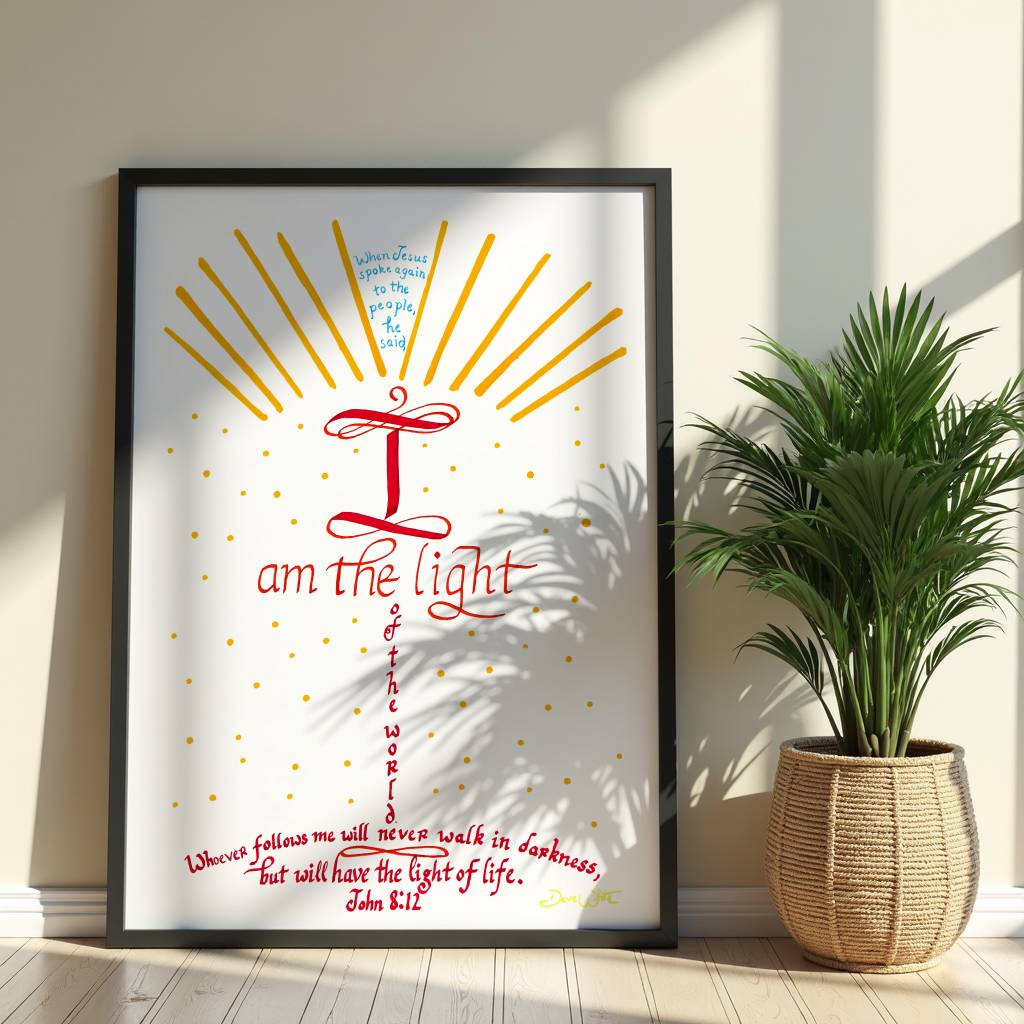 Bible Calligraphy Art John 8:12 I Am The Light of the World