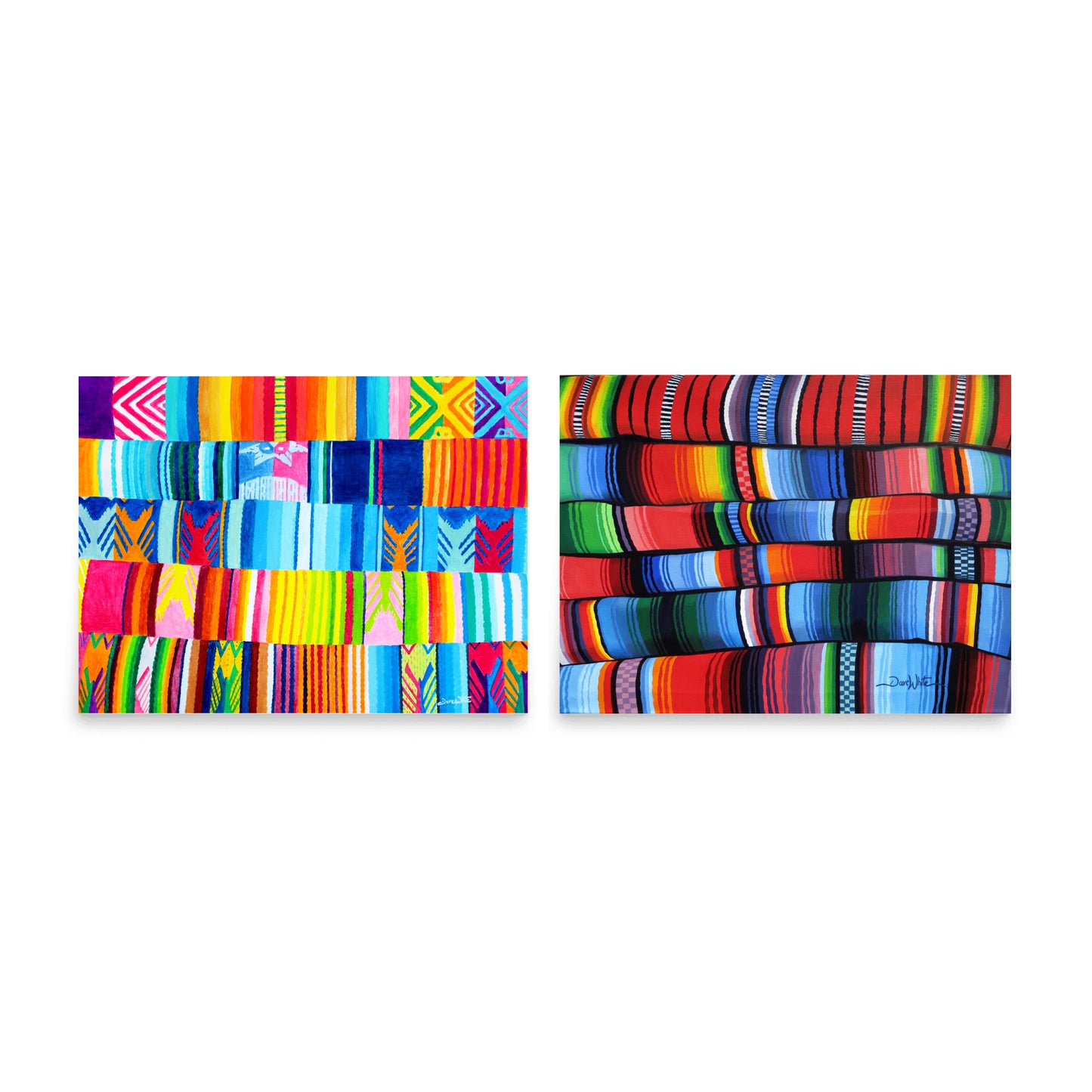 Latino Folk Art Prints Set Indigenous Textile Paintings