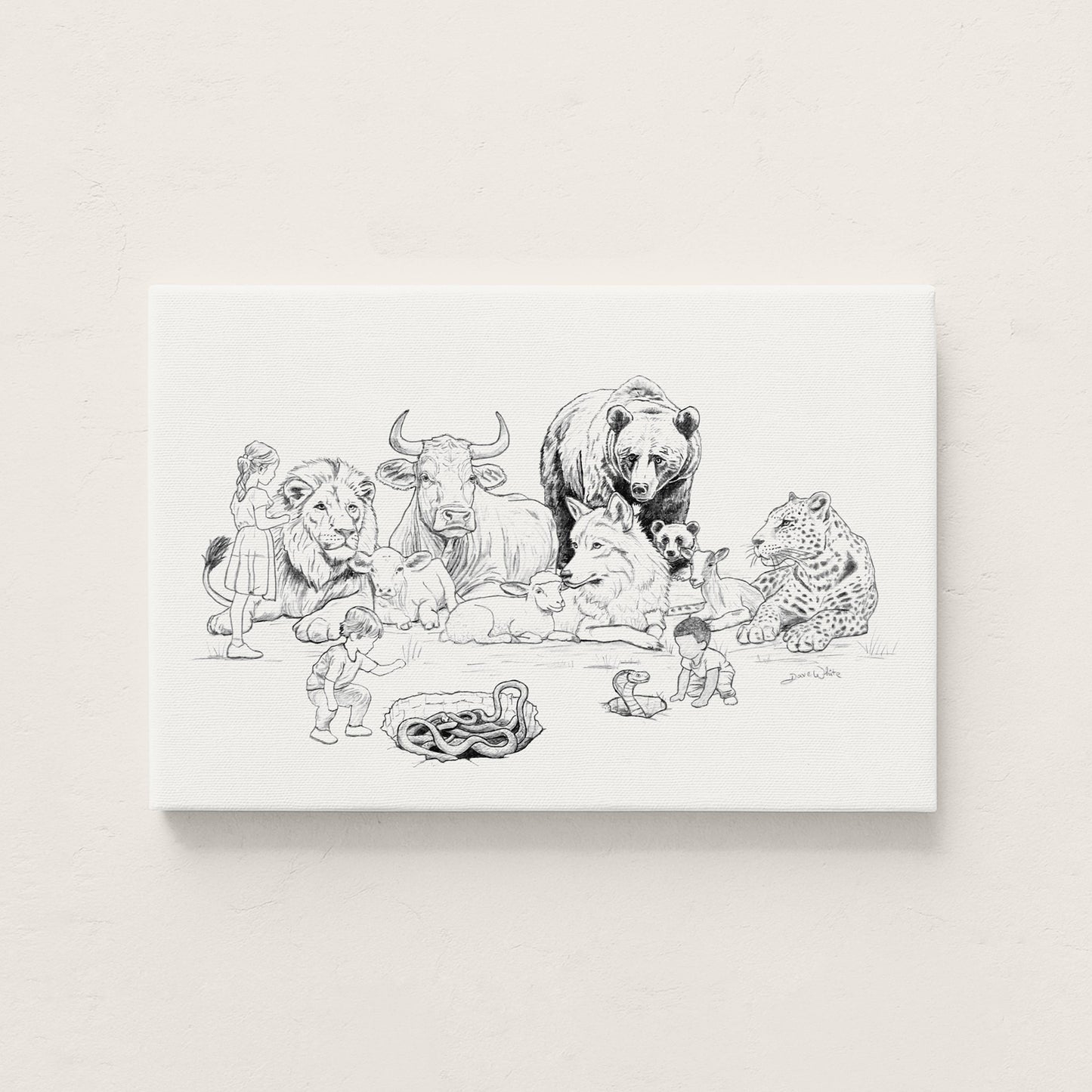 Bible Canvas Art Children and Animals Isaiah 11:6-8