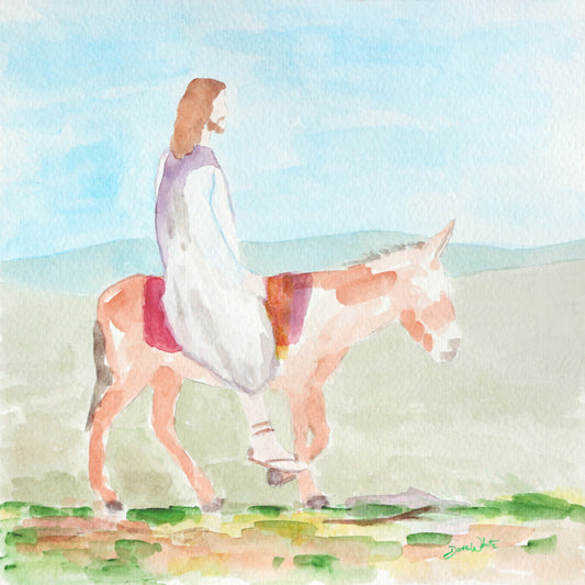 Jesus Riding a Donkey Watercolor Painting Art Print