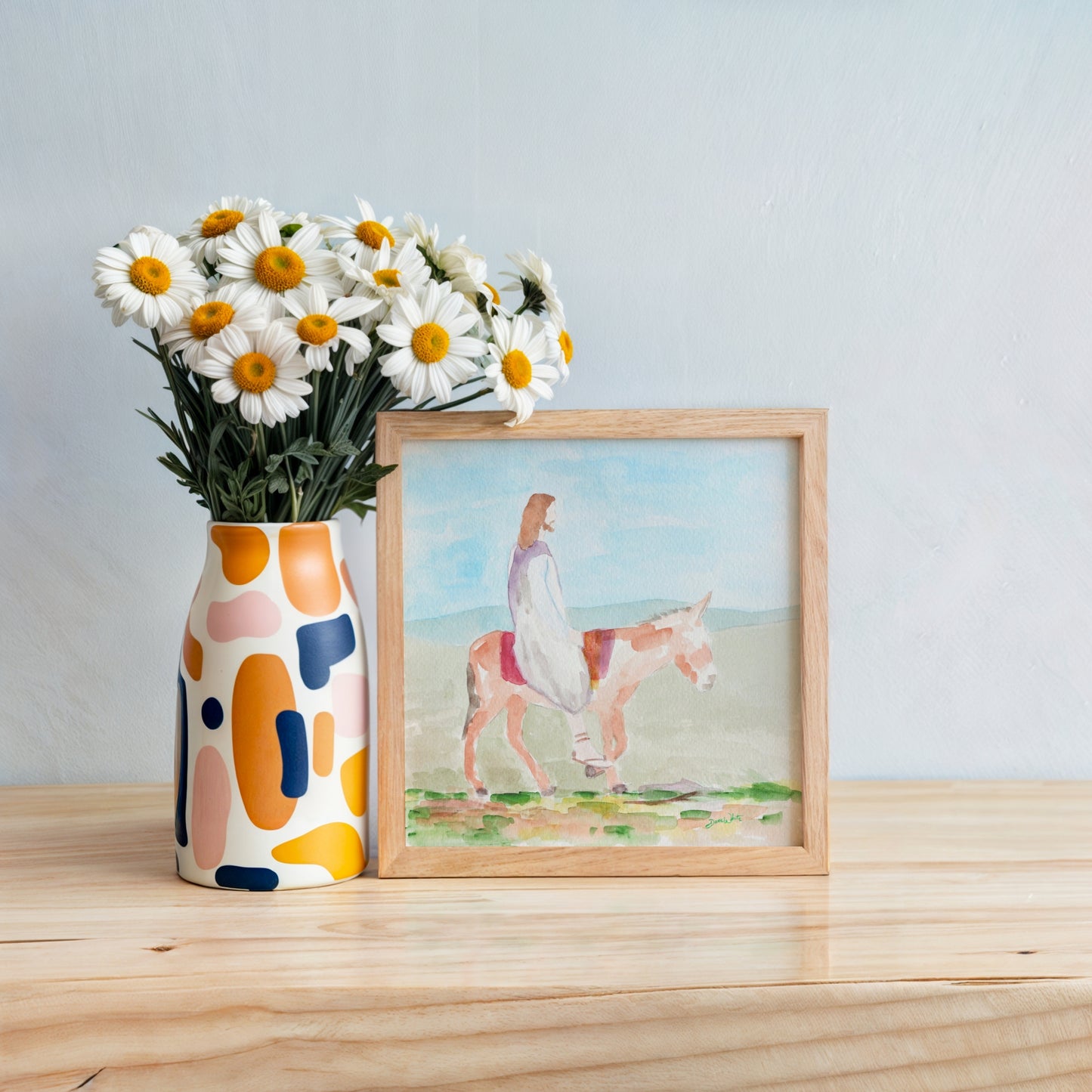 Jesus Riding Donkey Watercolor Painting