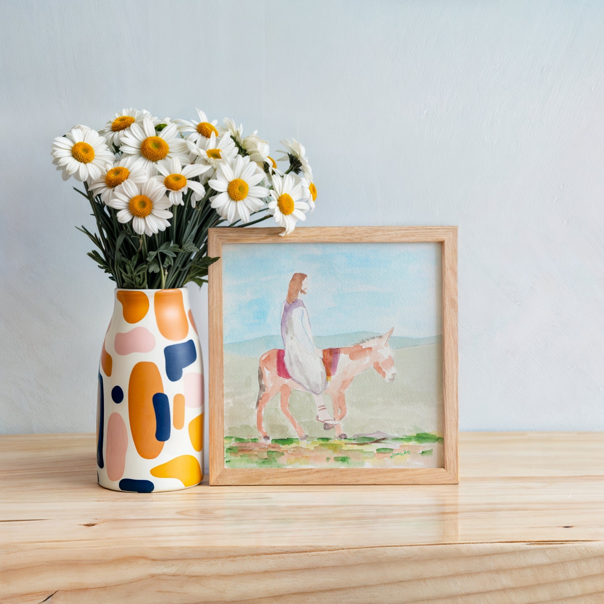 Jesus Riding Donkey Watercolor Painting