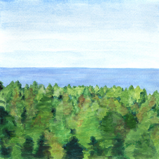 Lake Evergreen Trees Wall Art Print Lake Michigan Watercolor Painting