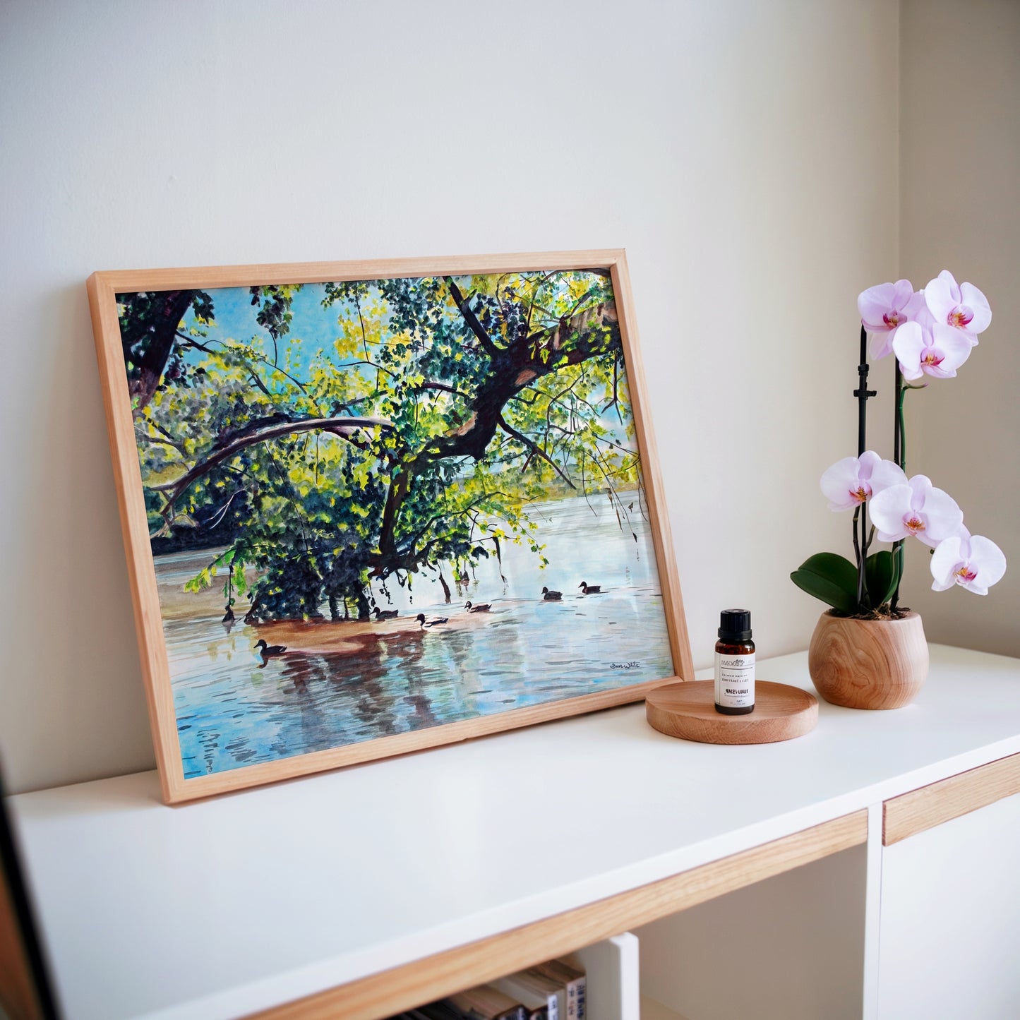 Landscape Painting Ducks in Water