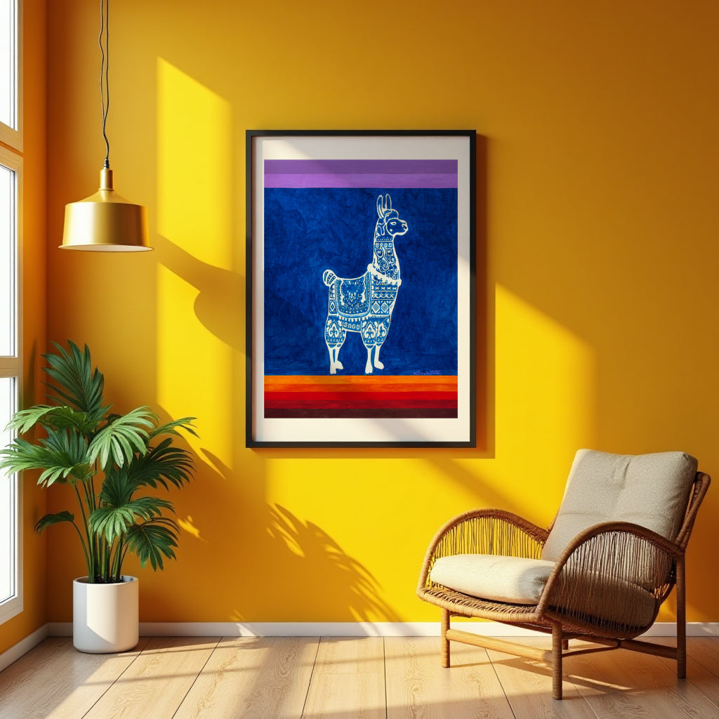 Llama Wall Art Print Indigenous Textile Painting