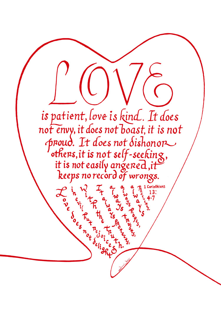 Love is Patient Love is Kind Bible Verse Calligraphy Art Print