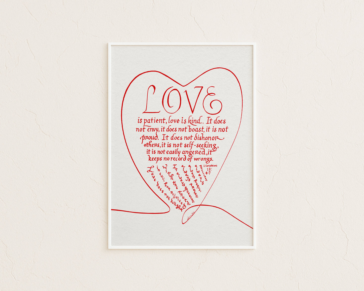 Bible Verse Calligraphy Art Love is Patient Love is Kind