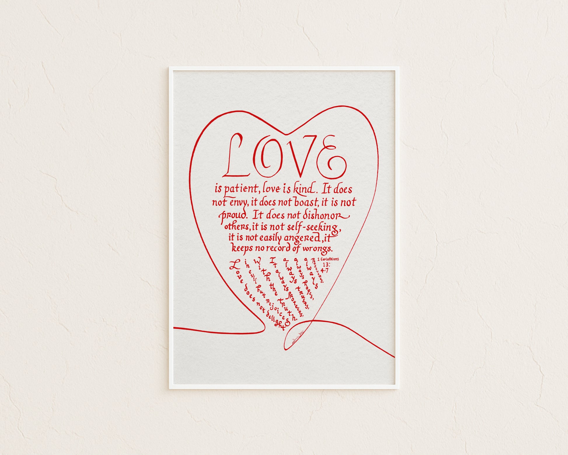 Bible Verse Calligraphy Art Love is Patient Love is Kind