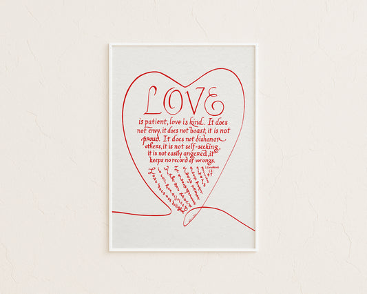 Bible Verse Calligraphy Art Love is Patient Love is Kind