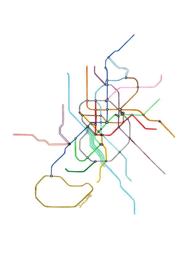 Madrid Spain Metro Map Watercolor Art Print