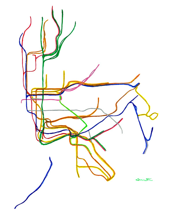 NYC Subway Map Art Print Watercolor Painting