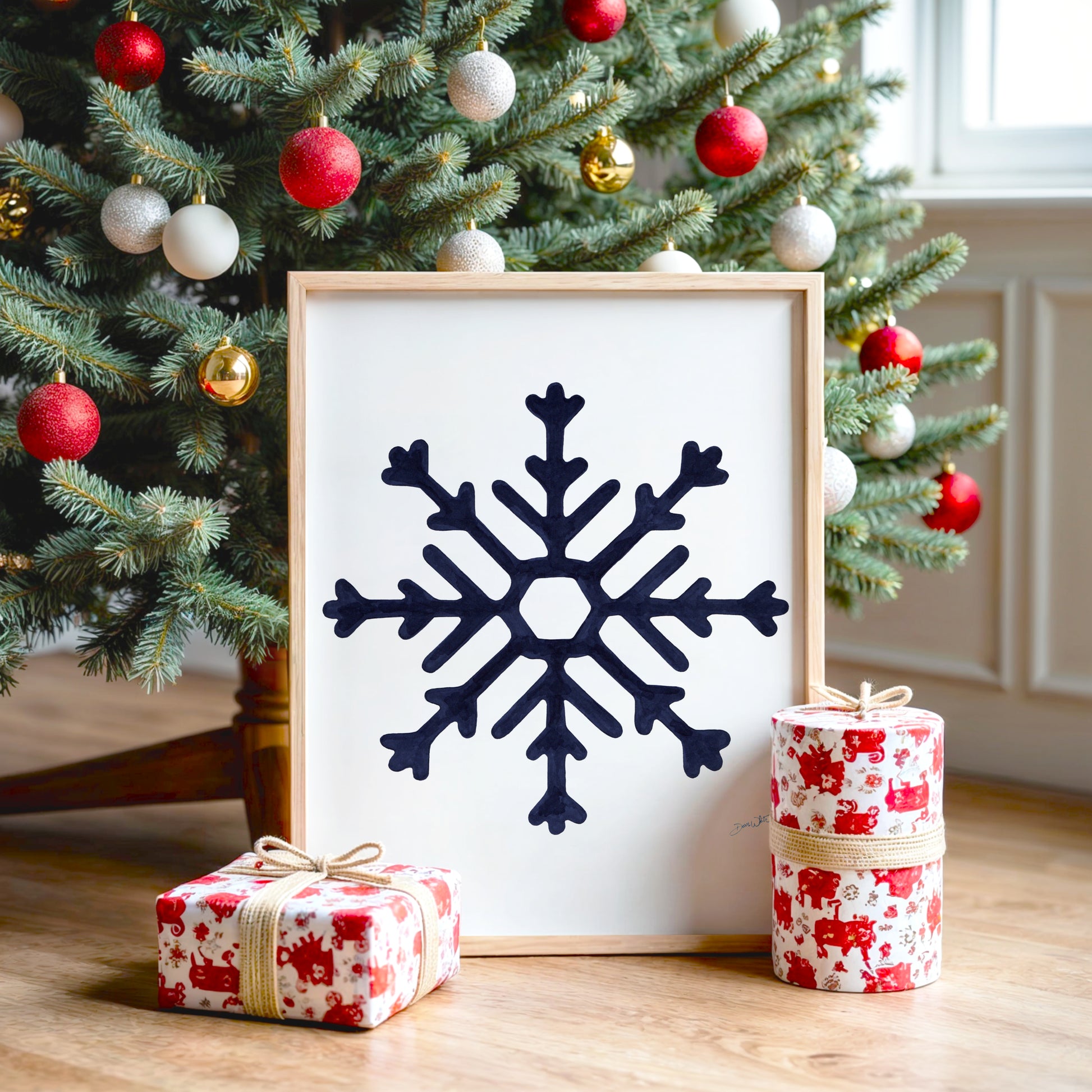 Navy Blue Snowflake Painting