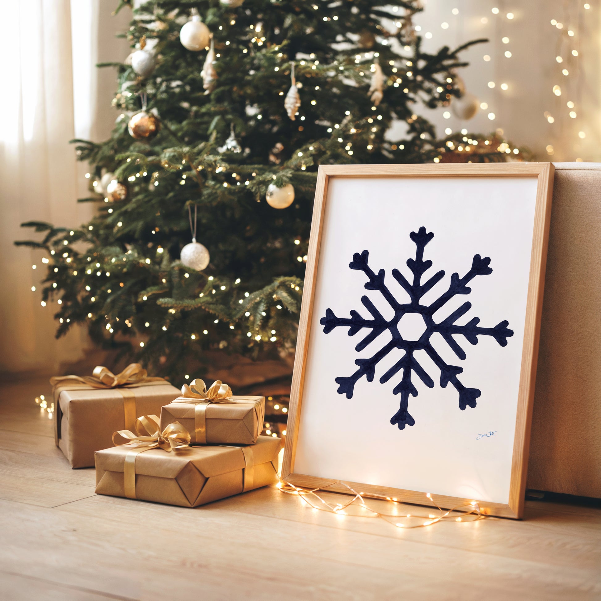 Snowflake Painting Navy Blue