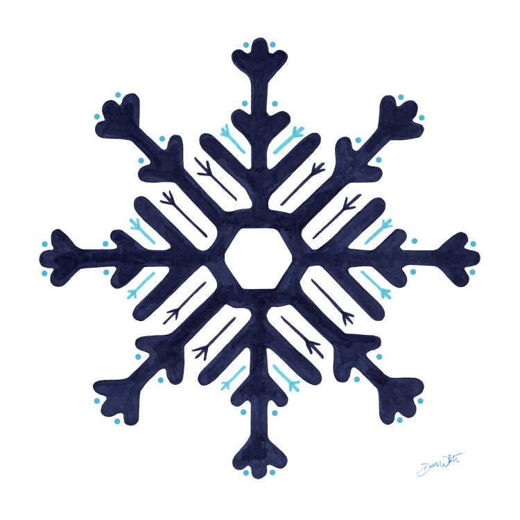Navy Blue Snowflake Painting Winter Art Print