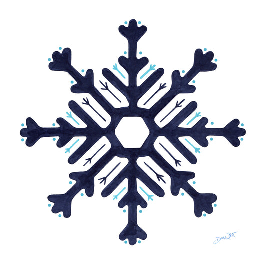 Navy Blue Snowflake Painting Winter Art Print