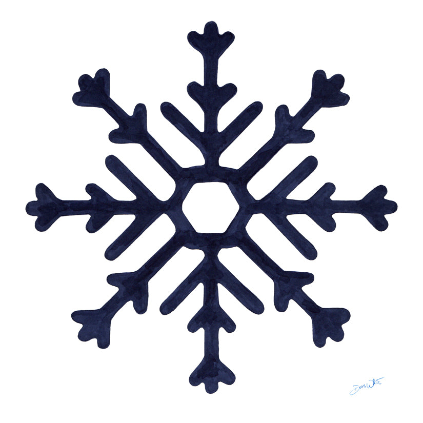 Navy Blue Snowflake Painting Winter Art Print