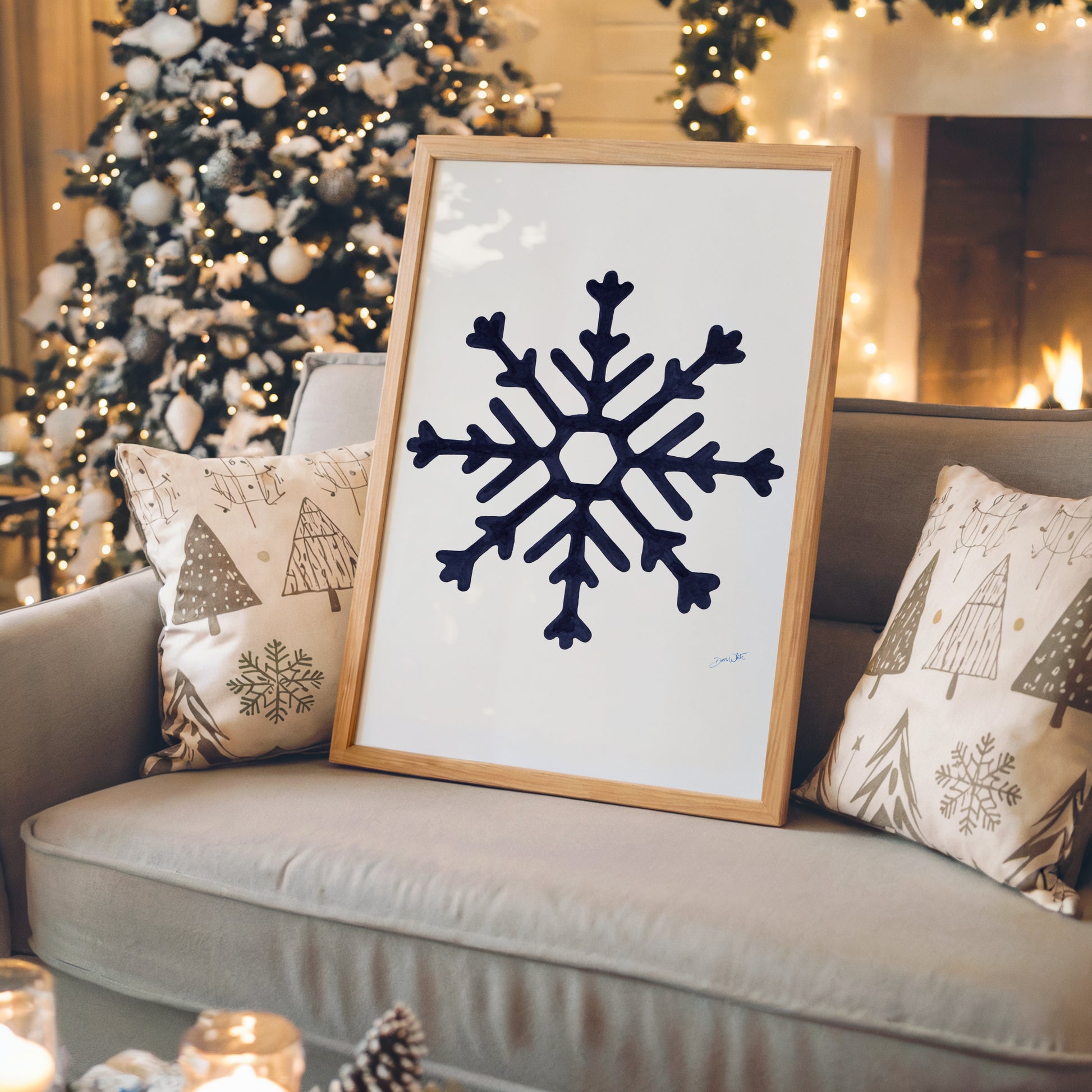 Navy Blue Snowflake Wall Art