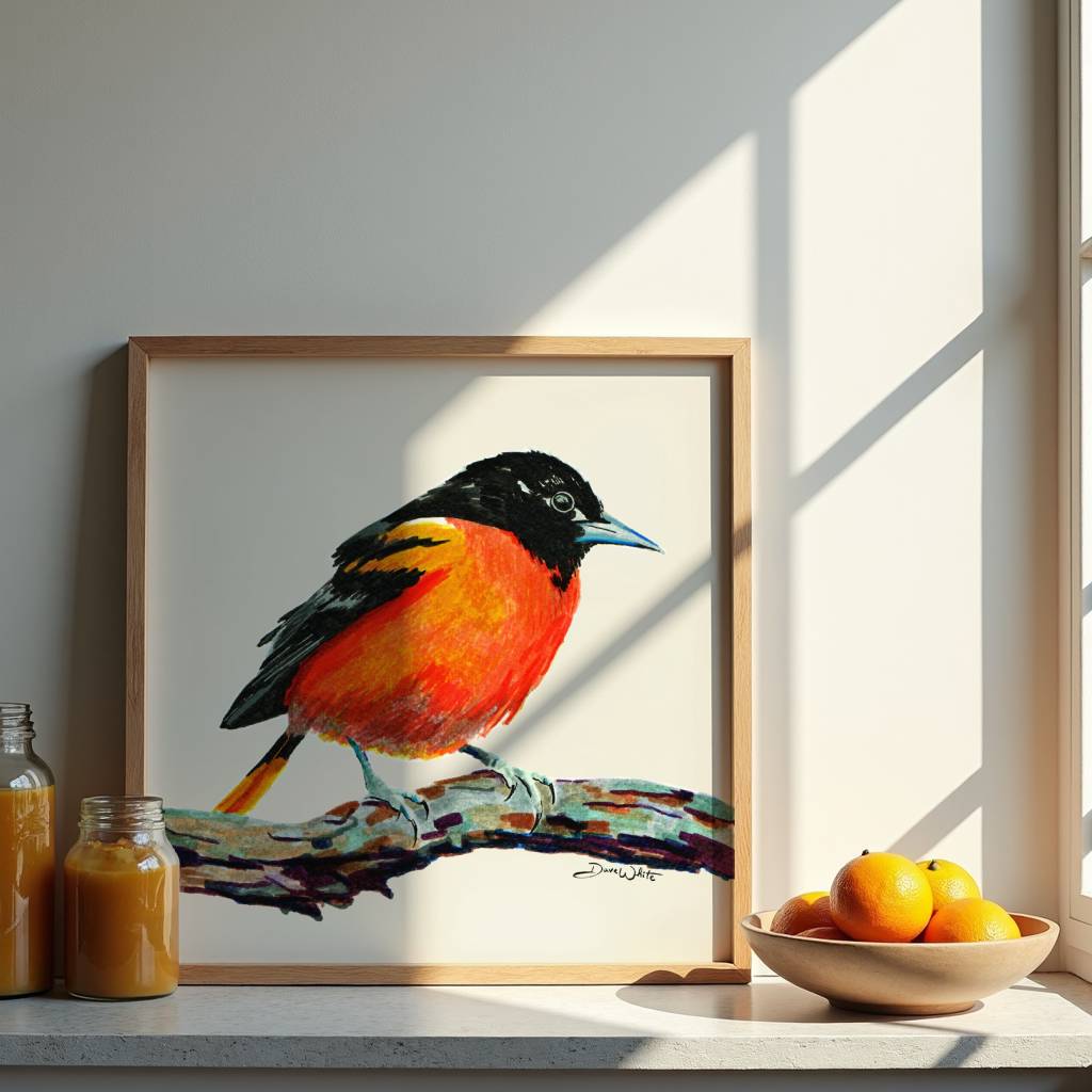 Baltimore Oriole Art Print Wood Frame