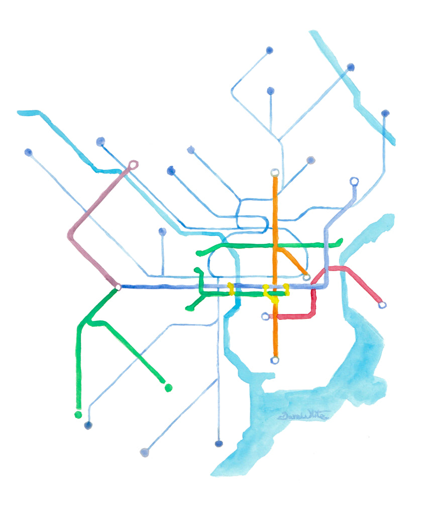 Philadelphia SEPTA Map Art Print Watercolor Painting