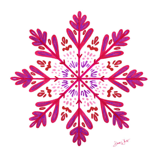 Snowflake Art Print Winter Artwork Pink Red Purple Magenta