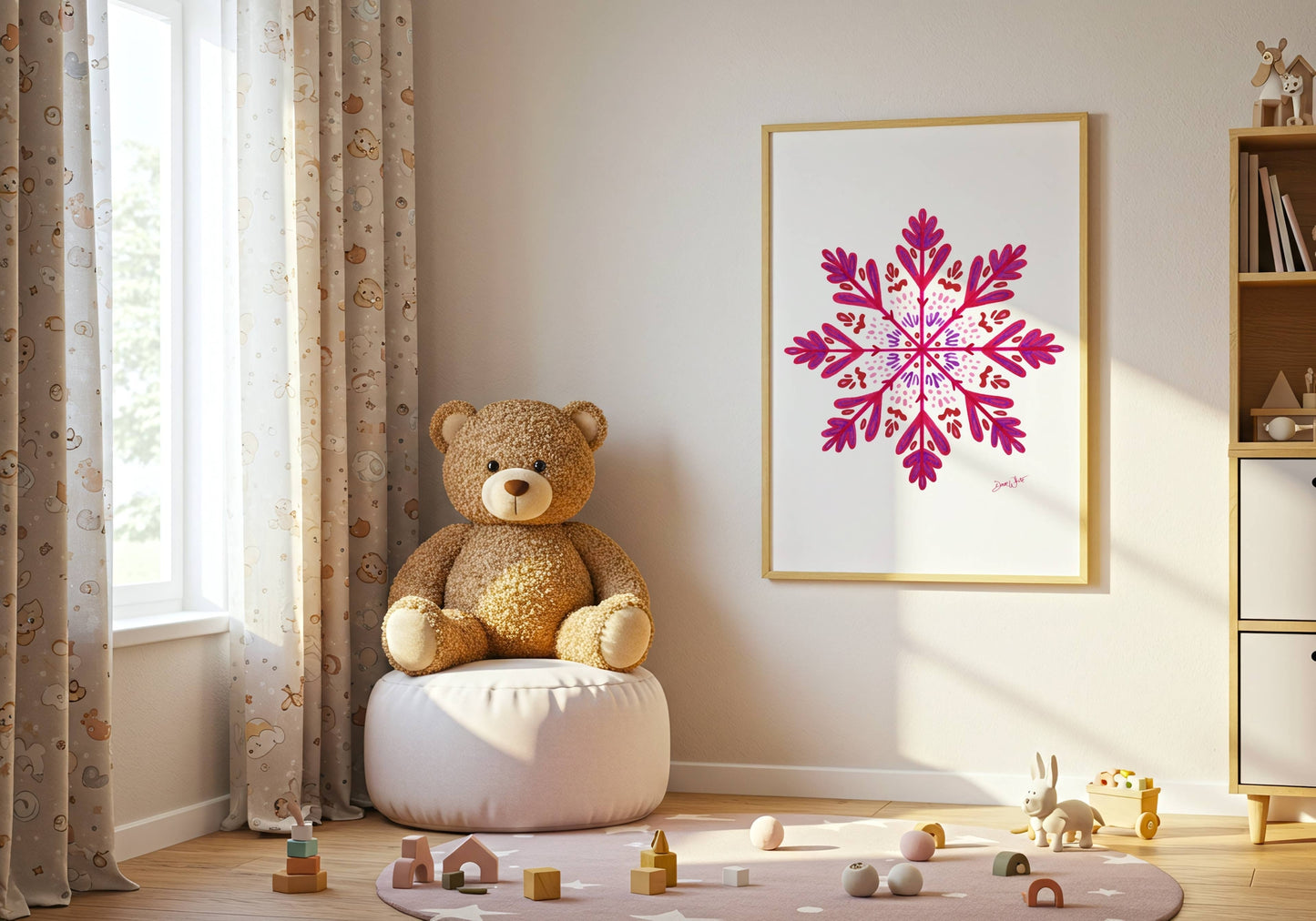Pink Snowflake Artwork Framed