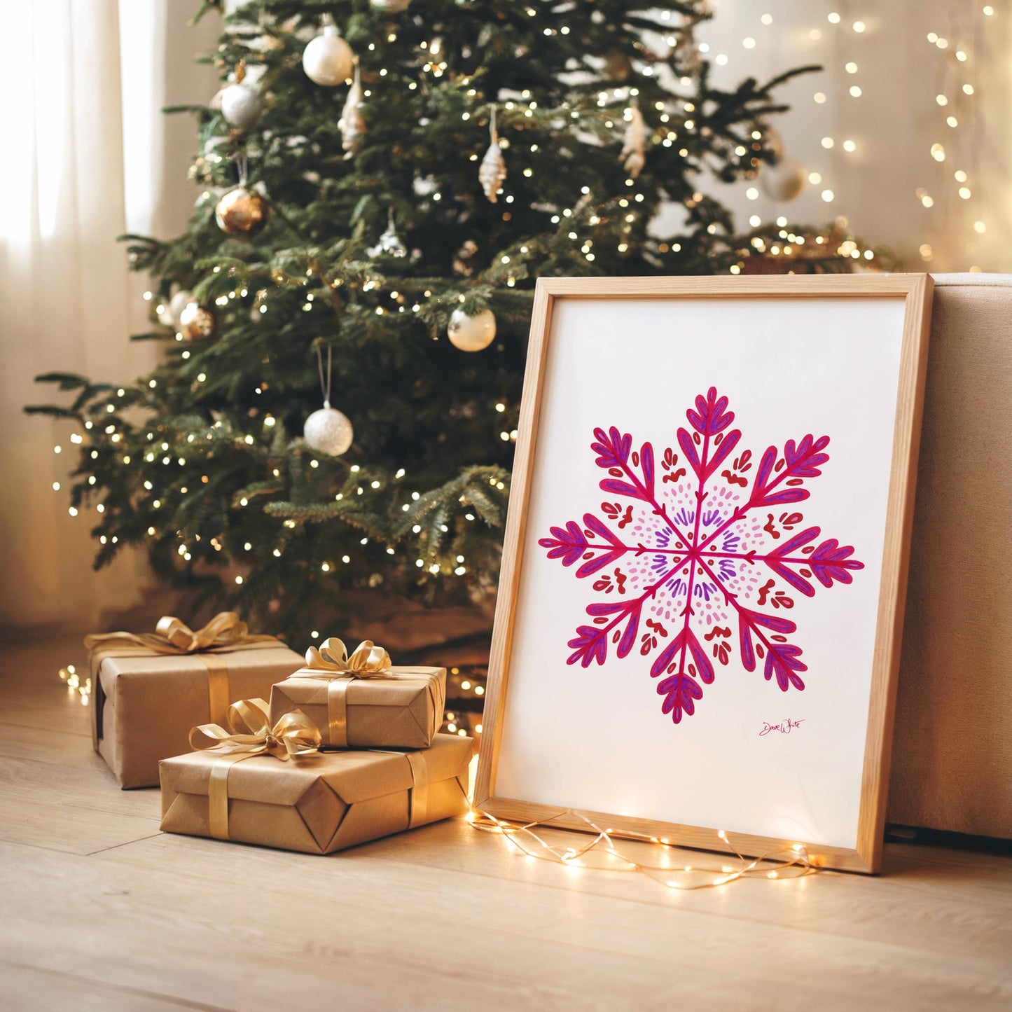 Pink Snowflake Wall Art Print