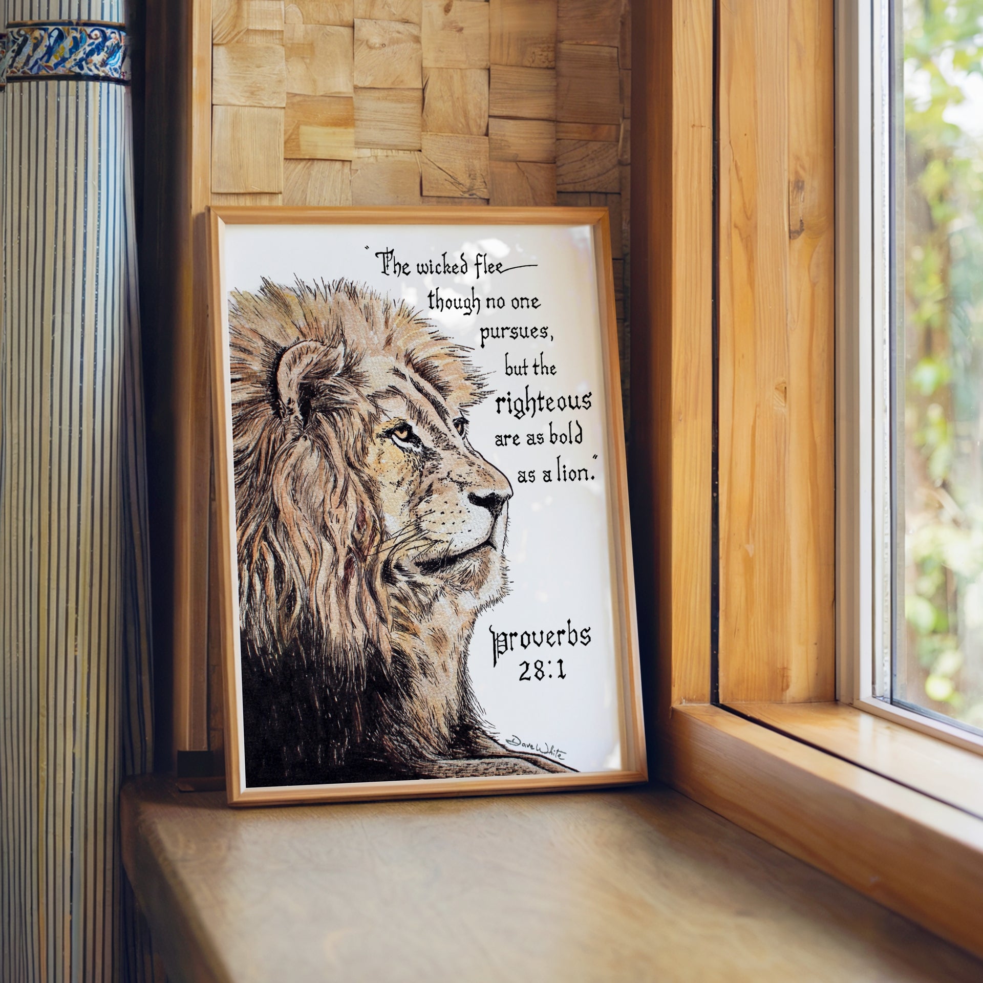 Proverbs 28 1 Bible Verse Calligraphy Art Lion Painting