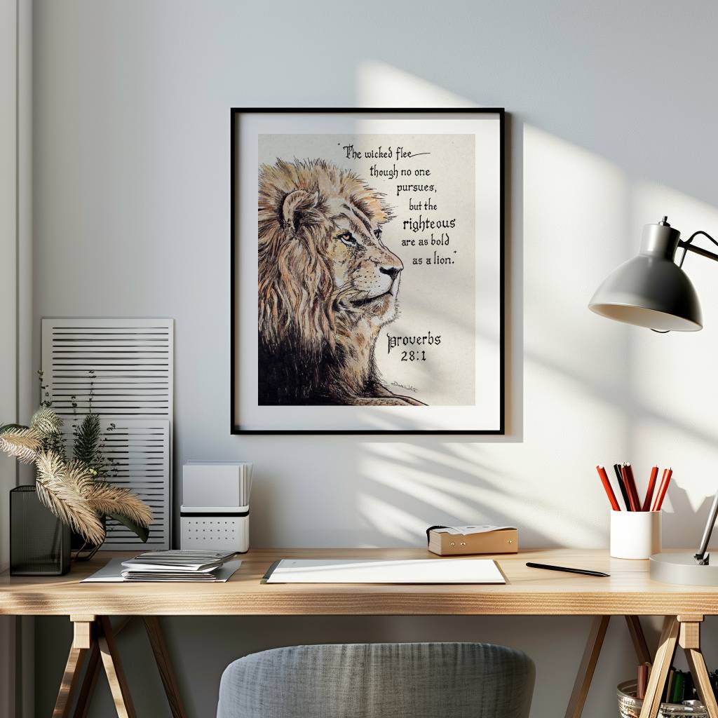 Printable Christian Art Lion Proverbs 28:1