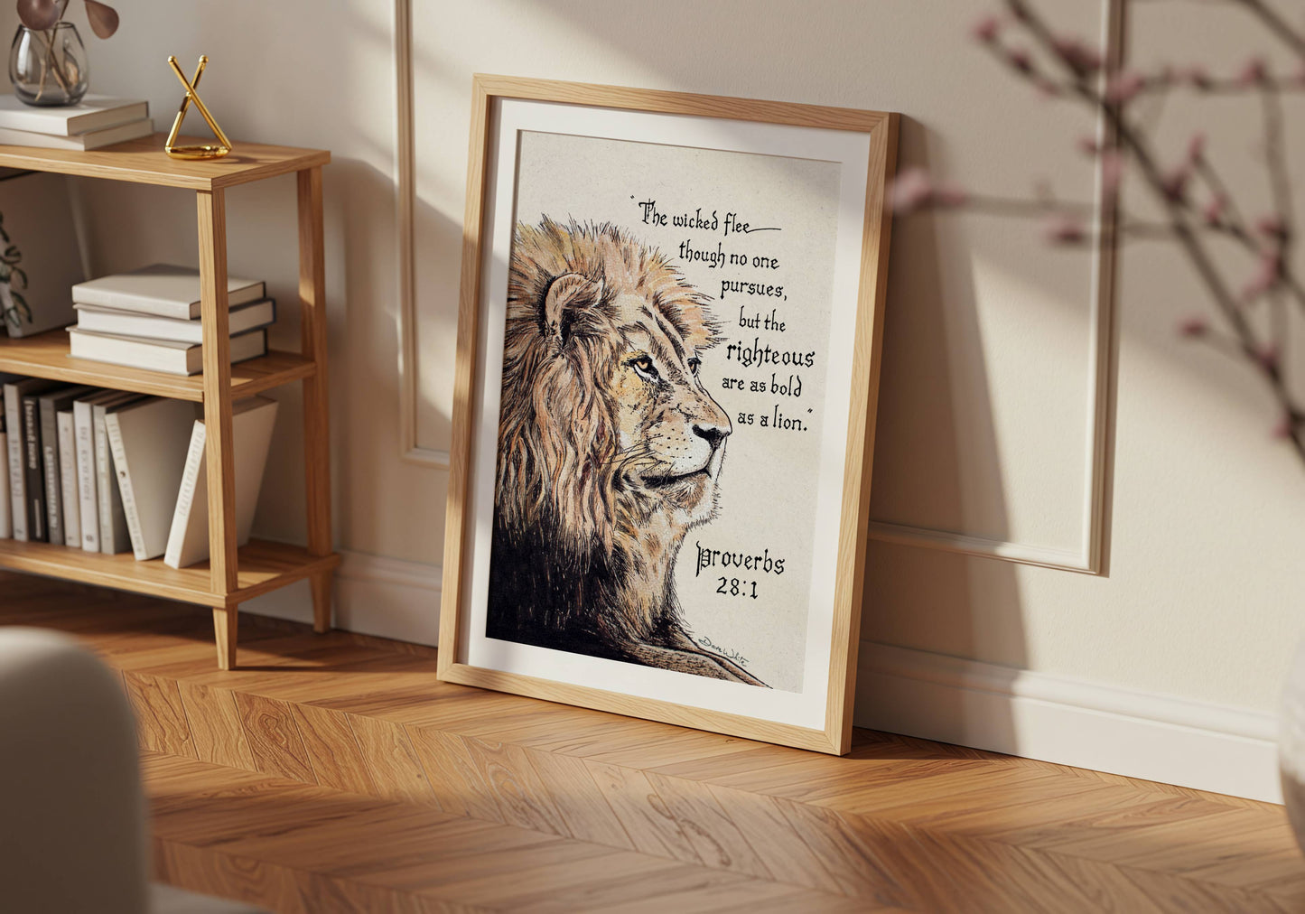 Christian Lion Art Proverbs 28:1 Printable Bible Verse Calligraphy