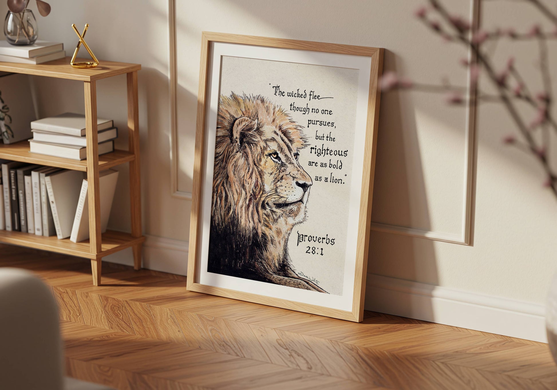 Christian Lion Art Proverbs 28:1 Printable Bible Verse Calligraphy