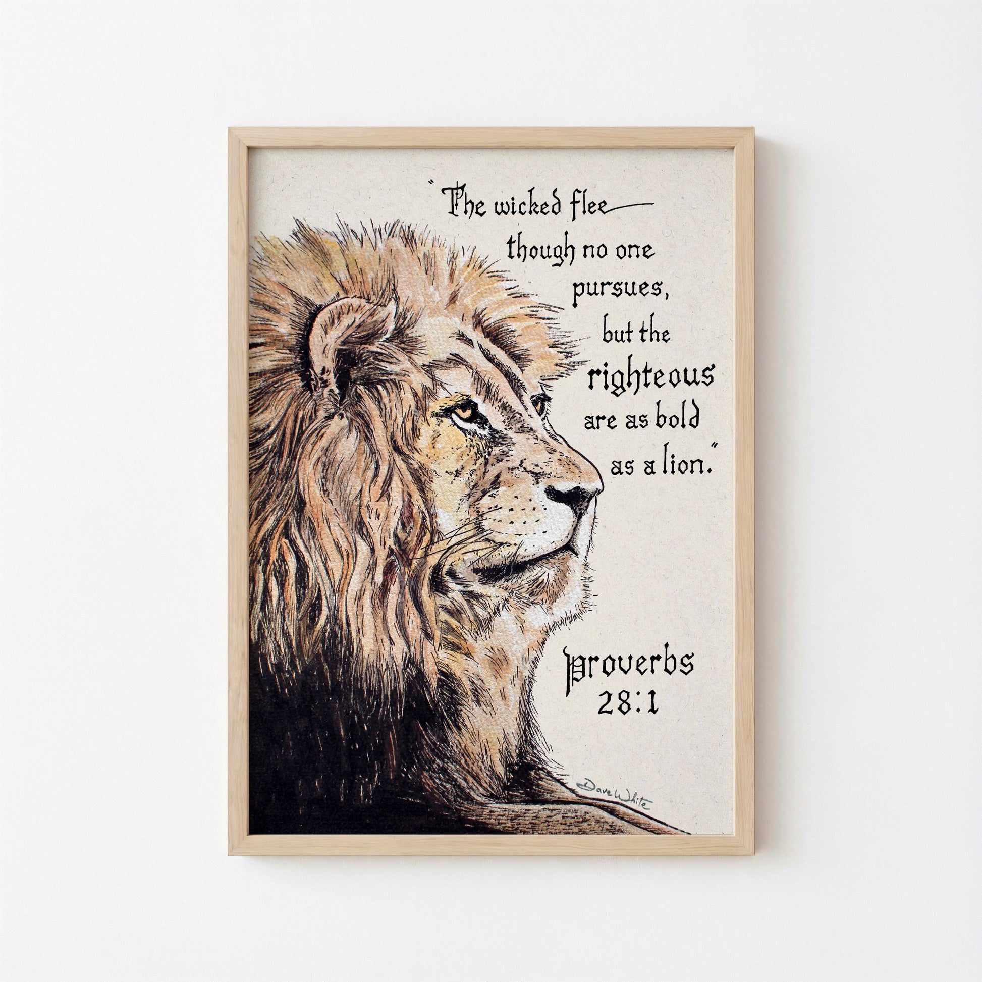 Christian Lion Art Proverbs 28:1 Printable Bible Verse 